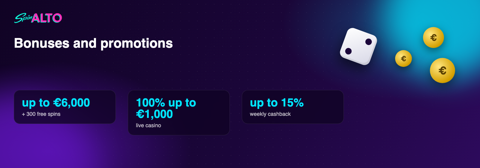 SpinAlto welcome bonus up to €6,000 plus 300 free spins